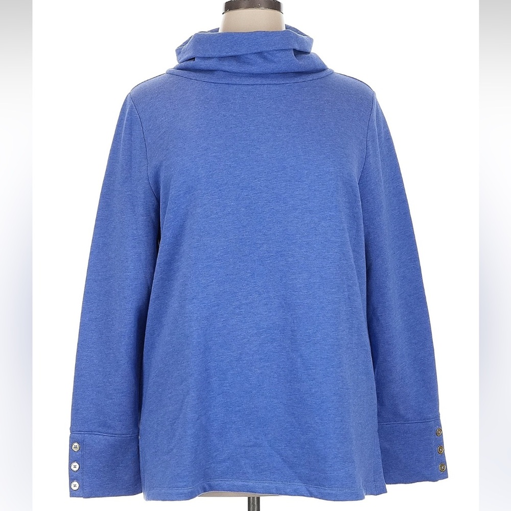 NWT Talbots XL blue button cuff turtleneck microfleece sweater sweatshirt fall